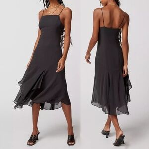 Urban Outfitters black asymmetric layered Vickie Chiffon Midi Dress